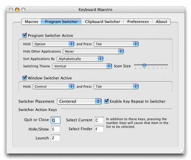 Program Switcher Window Pane